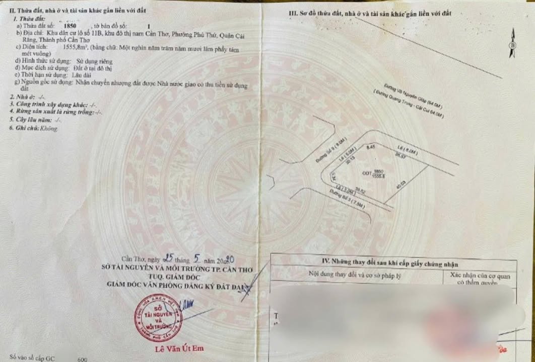 Đất thổ cư góc 3 mặt tiền đường Võ Nguyên Giáp, Cần Thơ 1555.8m² - Đầu tư sinh lời ngay!