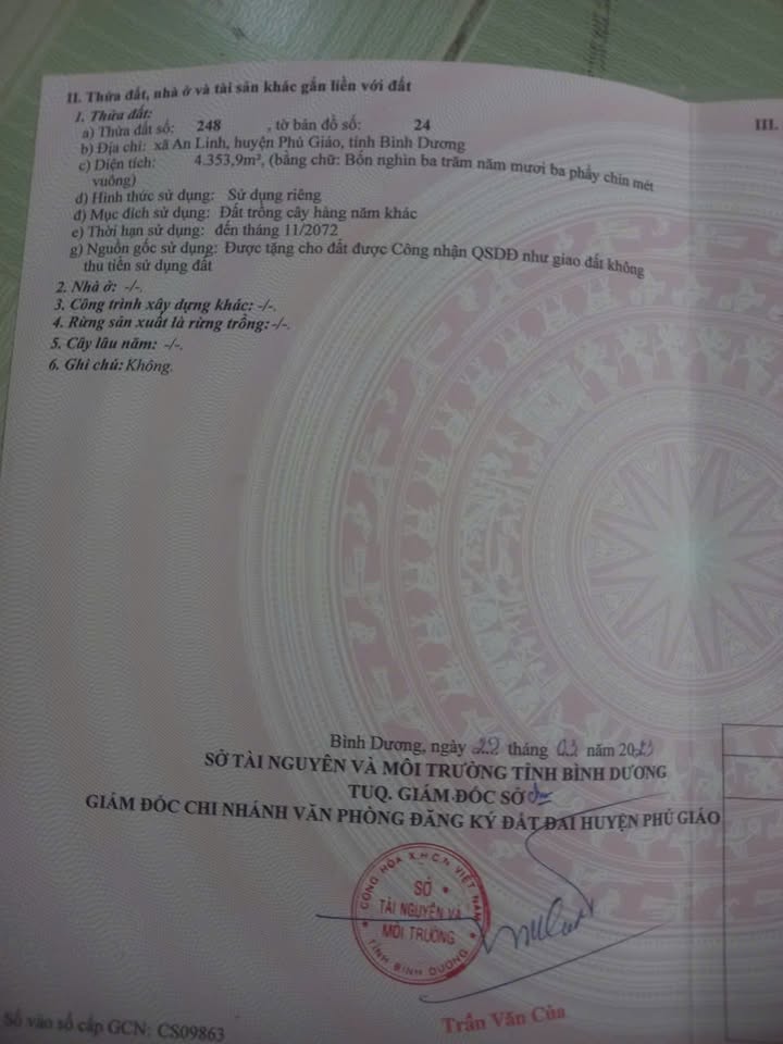 Đất nền An Linh, Phú Giáo, Bình Dương 4.354,9m² - Giá chỉ 2.8 tỷ, bớt lộc!