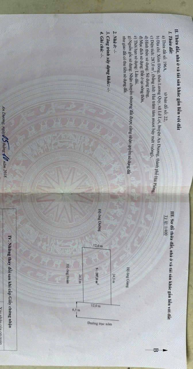 Đất nền An Dương Hải Phòng 287m² giá 5.5 tỷ - Cơ hội đầu tư tuyệt vời!