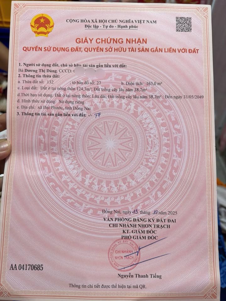 Đất nền đầu tư sinh lời tại xã Đại Phước, Nhơn Trạch - 163m² giá thỏa thuận