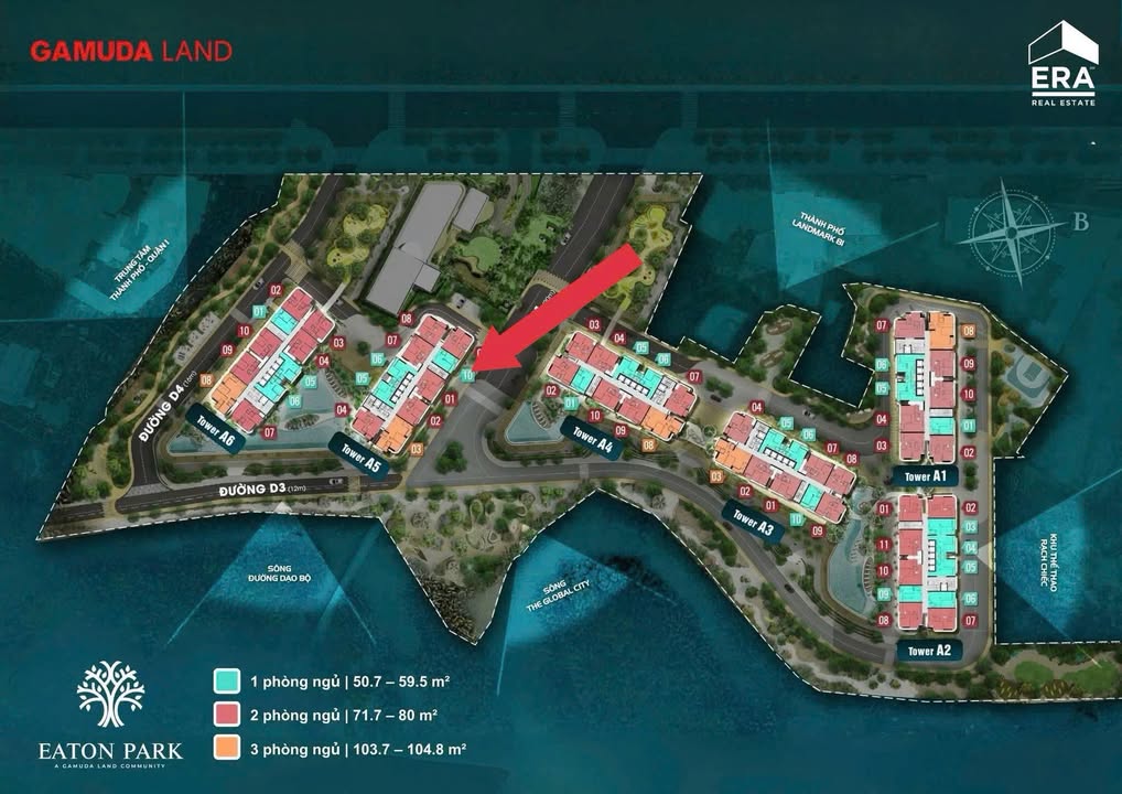 Căn hộ 1PN 55m² Eaton Park Quận 2 giá 8.5 tỷ - View trung tâm thể dục thể thao Rạch Chiếc