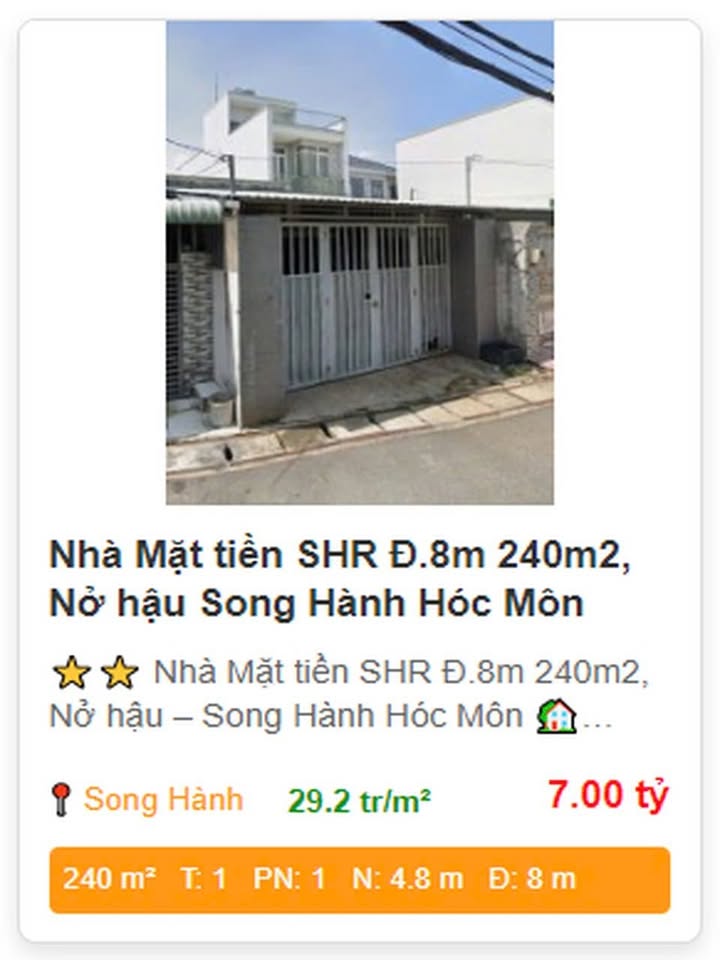Nhà mặt tiền đường Song Hành Hóc Môn 240m² - Sổ đỏ chính chủ, giá thỏa thuận!