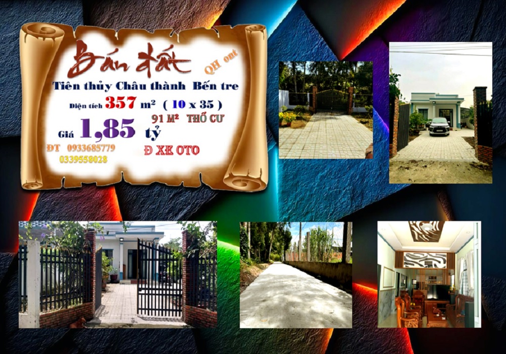 Đất nền Tiên Thủy, Châu Thành, Bến Tre 357m² giá 1.85 tỷ - Khu vực sôi động, đầy đủ tiện ích!