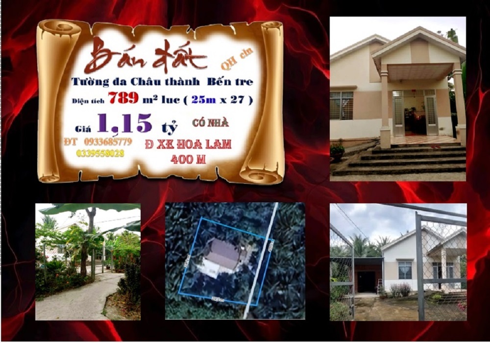 Đất + Nhà Tường Đa, Châu Thành, Bến Tre 789m² giá 1.15 tỷ - Không thể bỏ lỡ!