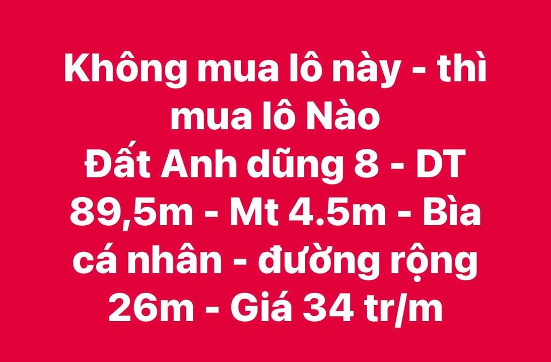 Đất nền đường Anh Dũng 8, Hải Phòng - 89m² giá 3.043 tỷ - Cơ hội đầu tư tốt!