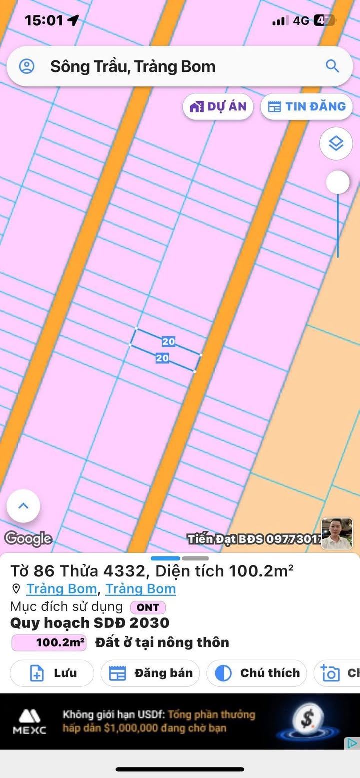 Đất thổ cư 100m² tại Ấp 4 Sông Trầu, Trảng Bom - Giá 750 triệu, tiện ích đầy đủ!