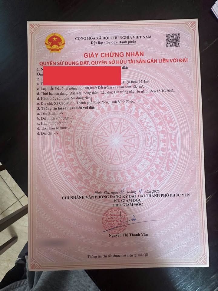 Đất thổ cư tại Cao Quang, Phúc Yên 92m² giá 1.1 tỷ - Gần KCN Cao Minh