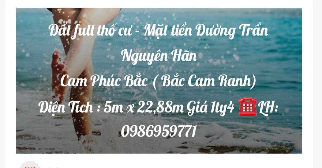 Đất thổ cư mặt tiền đường Trần Nguyên Hãn, Cam Phúc Bắc 114m² giá 1.4 tỷ - Cơ hội đầu tư tuyệt vời!
