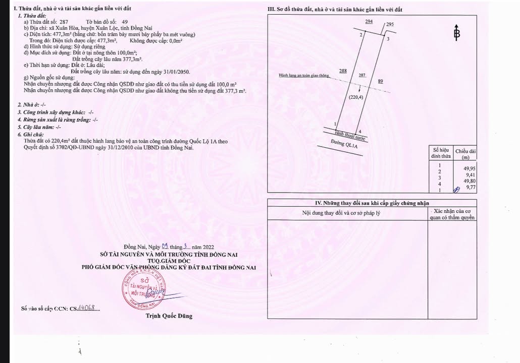 Đất mặt tiền Quốc Lộ 1A, Xuân Lộc 477m² giá 4 tỷ - Cơ hội đầu tư sinh lời!