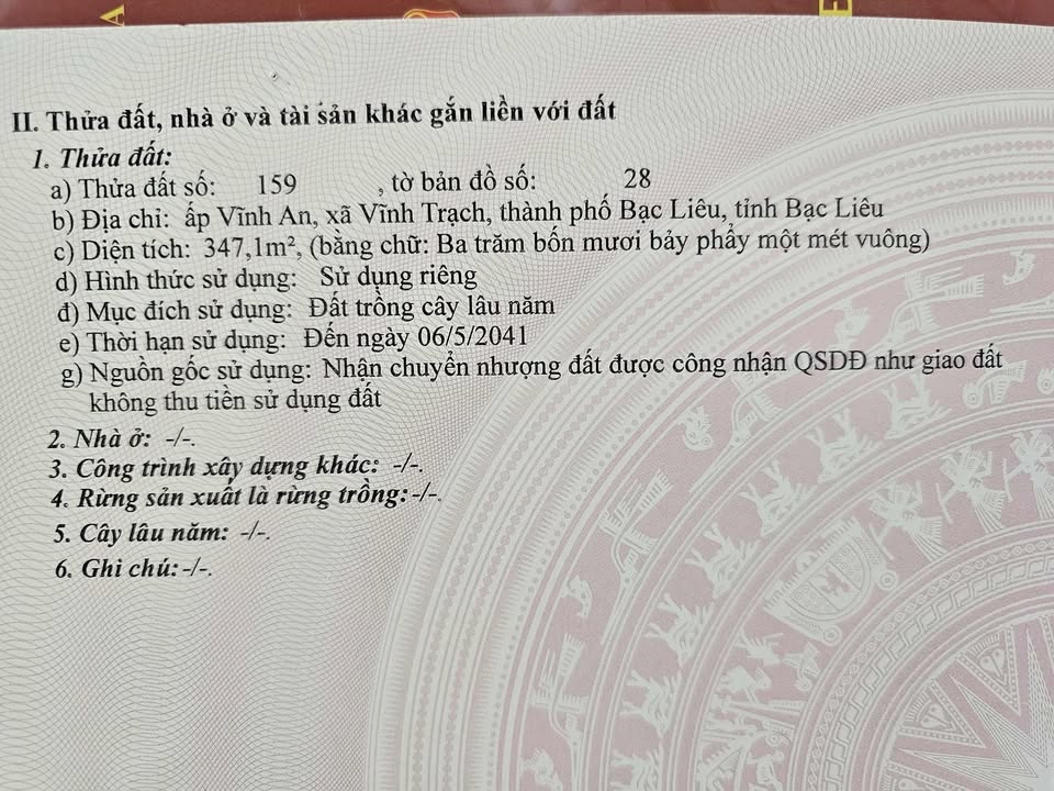 Đất mặt tiền đường Vĩnh An, Bạc Liêu 347m² giá 500 triệu - Thích hợp làm nhà vườn!
