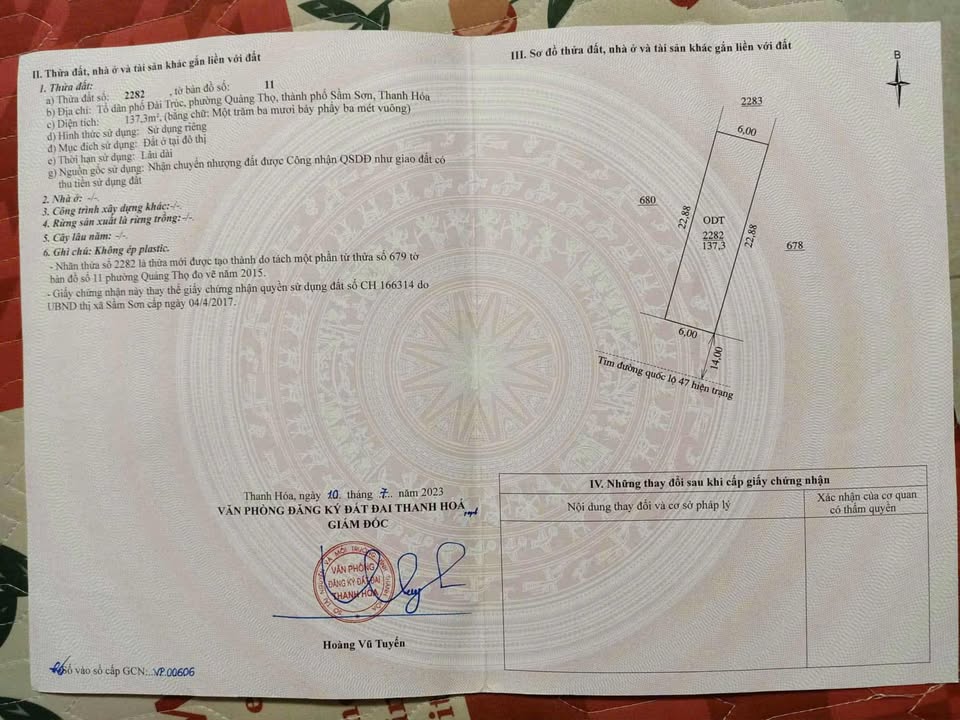 Đất nền Quảng Thọ, Sầm Sơn 137m² giá 4 tỷ - Cần bán gấp!