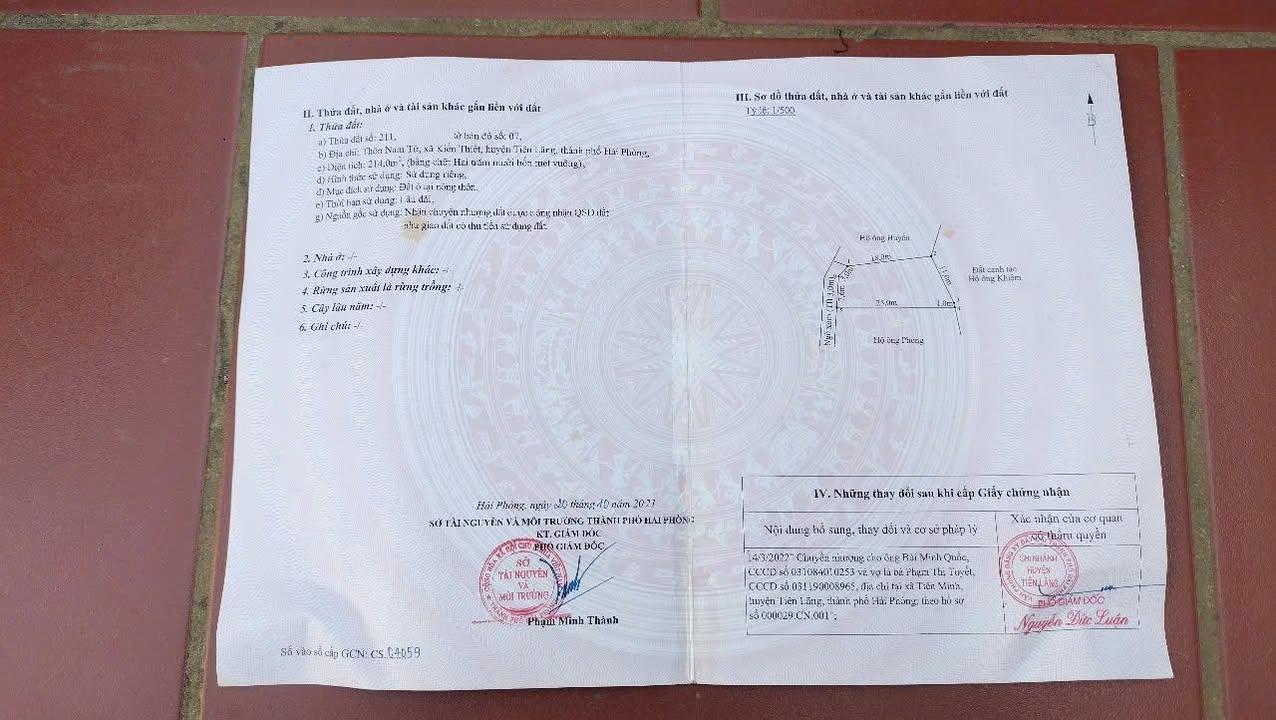 Đất thổ cư Tiên Lãng 124m² giá 1.3 tỷ - Chính chủ bán gấp!