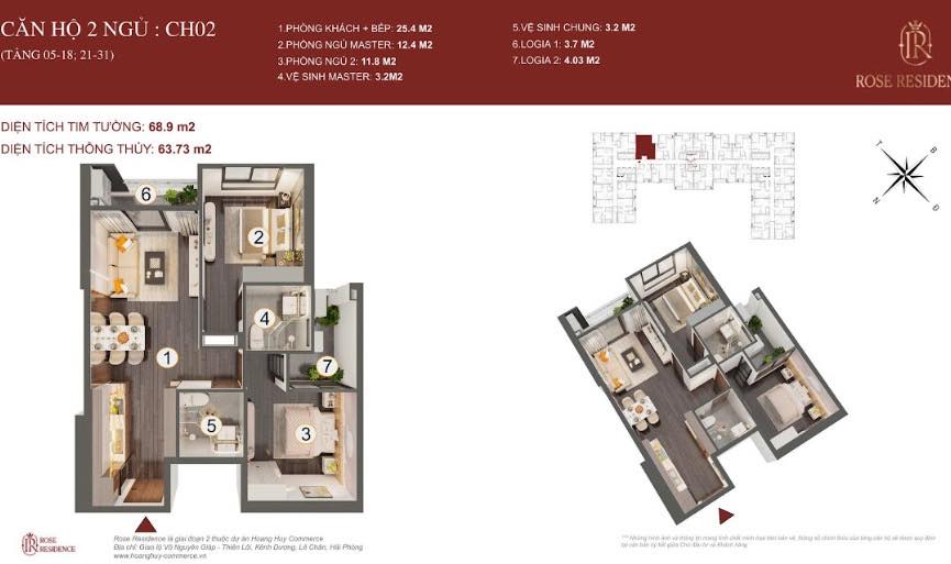 Căn hộ Rose Residence Hải Phòng 63m² giá thỏa thuận - View sông Lạch Tray đẹp mắt!