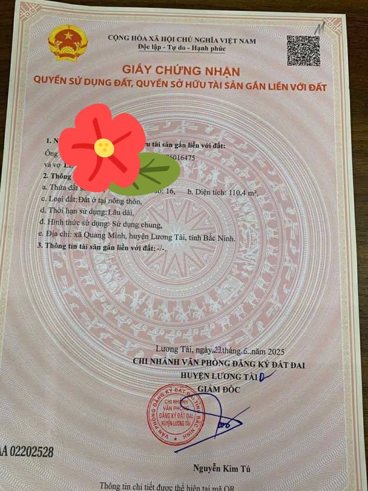 Đất nền đẹp xã Quang Minh, Lương Tài 110m² giá chỉ 1.5 tỷ - Sổ hồng chính chủ!