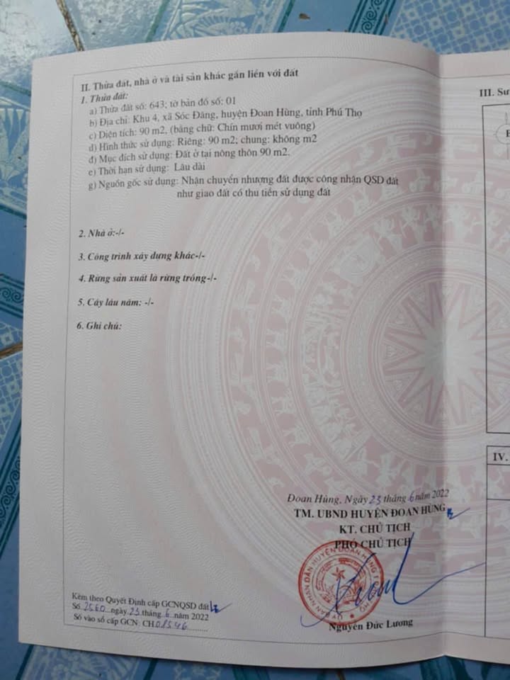 Đất nền thổ cư Khu 4, Sóc Đăng, Đoan Hùng 90m² - Giá thỏa thuận, vị trí đắc địa!