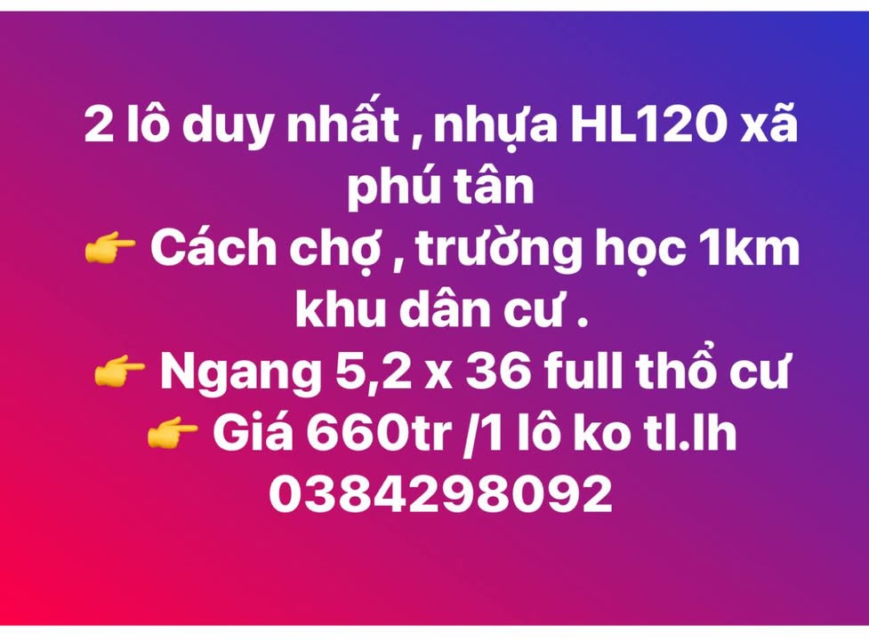Đất nền Phú Tân Định Quán 187m² giá 660 triệu - Cơ hội đầu tư hiếm có!