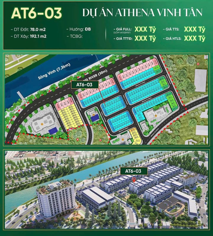 Nhà phố Athena Vinh Tân 78m² giá 3.12 tỷ - Vị trí đẹp nhất khu đô thị!