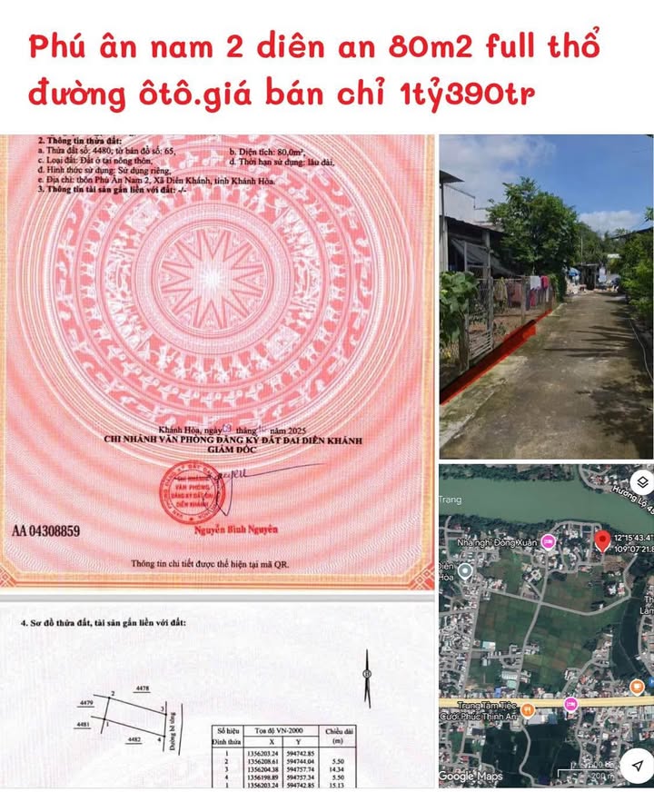 Đất nền Phú Ân Nam 2, Diên An 80m² giá 1.39 tỷ - Đường ô tô rộng rãi!