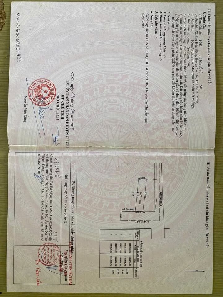 Đất thổ cư mặt tiền đường Trần Thị Tuồng, Củ Chi 110m² giá 1.8 tỷ - Cơ hội đầu tư tuyệt vời!