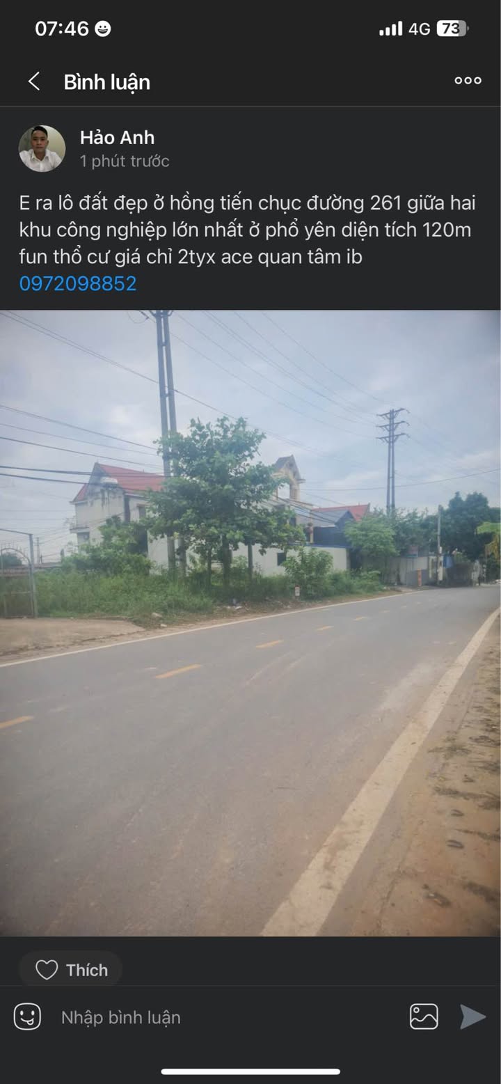 Đất thổ cư 120m² đường 261, Hồng Tiến, Phổ Yên - Giá chỉ 2 tỷ!