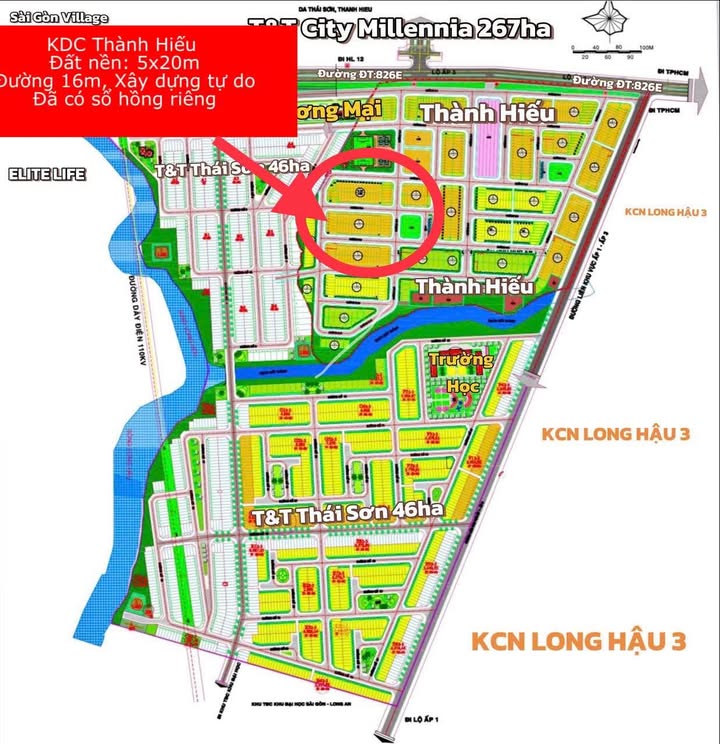 Đất nền KDC Thành Hiếu Long Hậu 100m² chỉ 2.4 tỷ - Sổ hồng riêng, giá tốt đầu tư!
