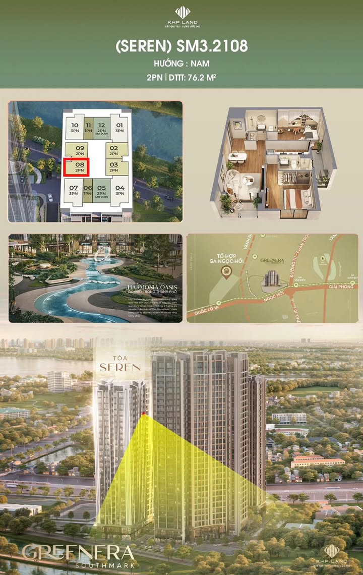 Căn hộ Seren Greenera Southmark 76m² giá thỏa thuận - Không gian sống lý tưởng giữa lòng Hà Nội!