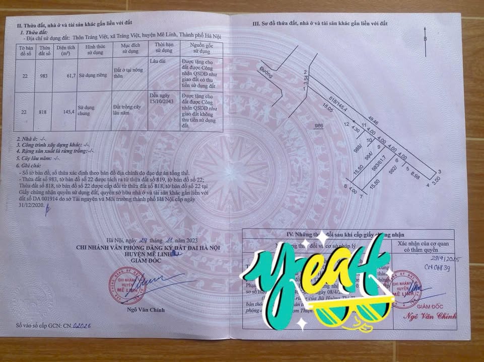 Đất thổ cư Tráng Việt Mê Linh 60,8m² giá 3 tỷ - Gần chợ, trường học!