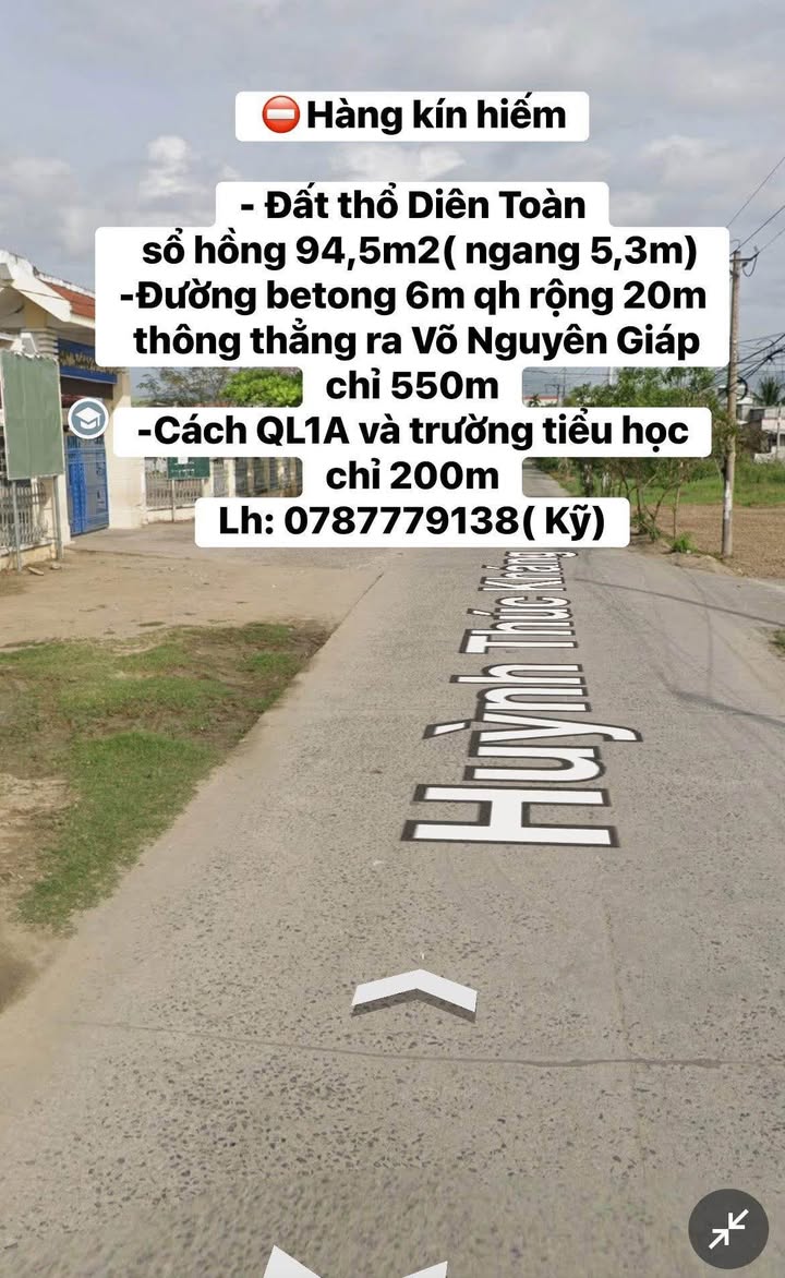 Đất thổ cư Diên Toàn 94.5m² giá 1.29 tỷ - Sổ hồng chính chủ, vị trí đắc địa!