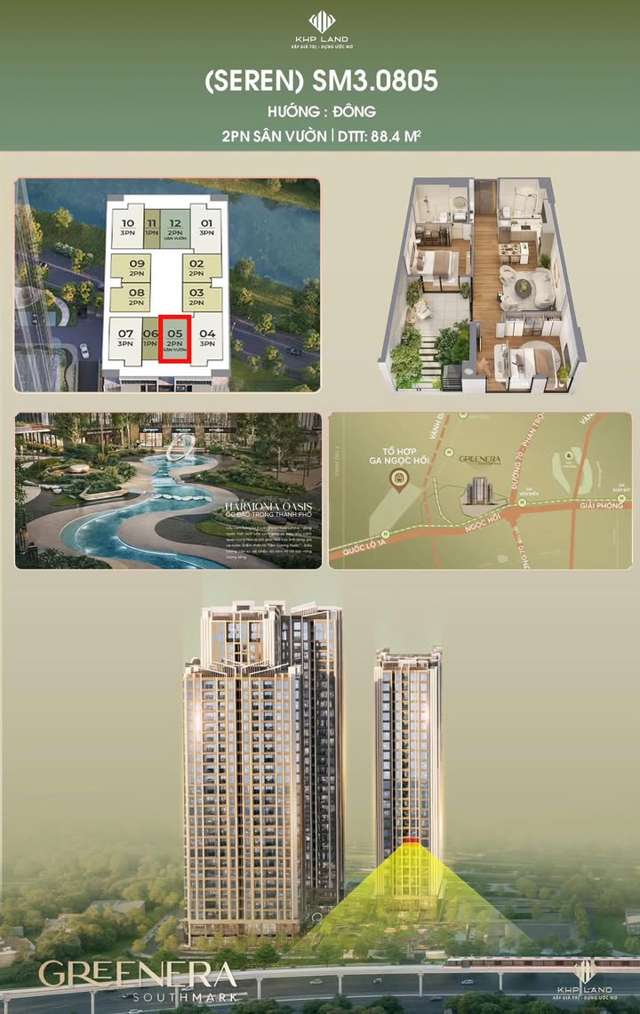Căn hộ Greenera Southmark, Thanh Trì 88m² giá thỏa thuận - Không gian sống xanh tuyệt vời!