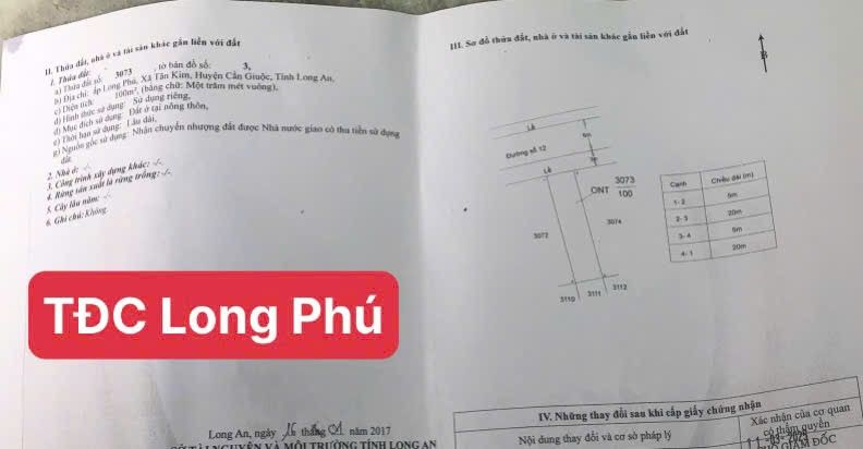 Đất nền Khu TĐC Long Phú Cần Giuộc 100m² giá 2.25 tỷ - Đối diện công viên, trường học!