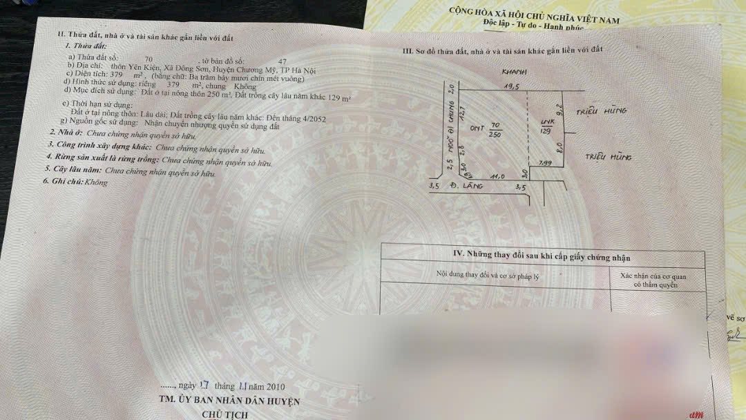 Đất nền lô góc Phú Nghĩa, Chương Mỹ 379m² giá chỉ 1.9 tỷ - Đầu tư sinh lời ngay!