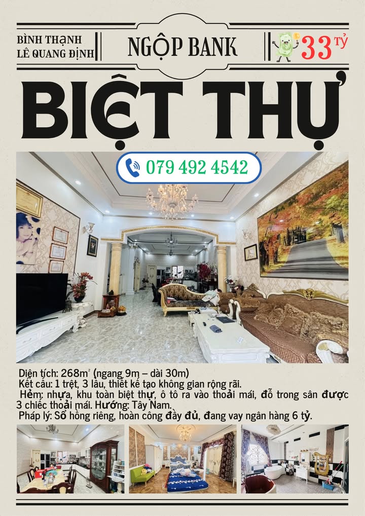 Biệt thự Lê Quang Định Bình Thạnh 268m² giá 33 tỷ - Chính chủ xây tâm huyết!