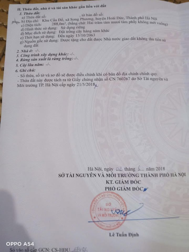 Đất nền thổ cư 288m² tại Thôn 1, Song Phương - Giá tốt thương lượng ngay!