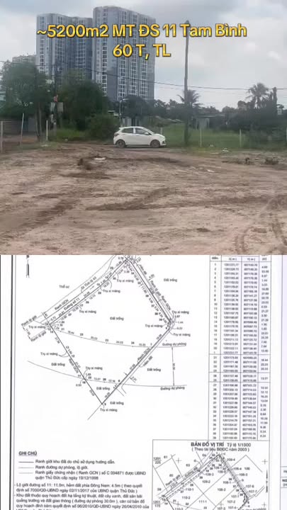 Đất mặt tiền đường số 11, phường Tam Bình, Thủ Đức 5200m² giá 60 tỷ - Cơ hội đầu tư hấp dẫn!