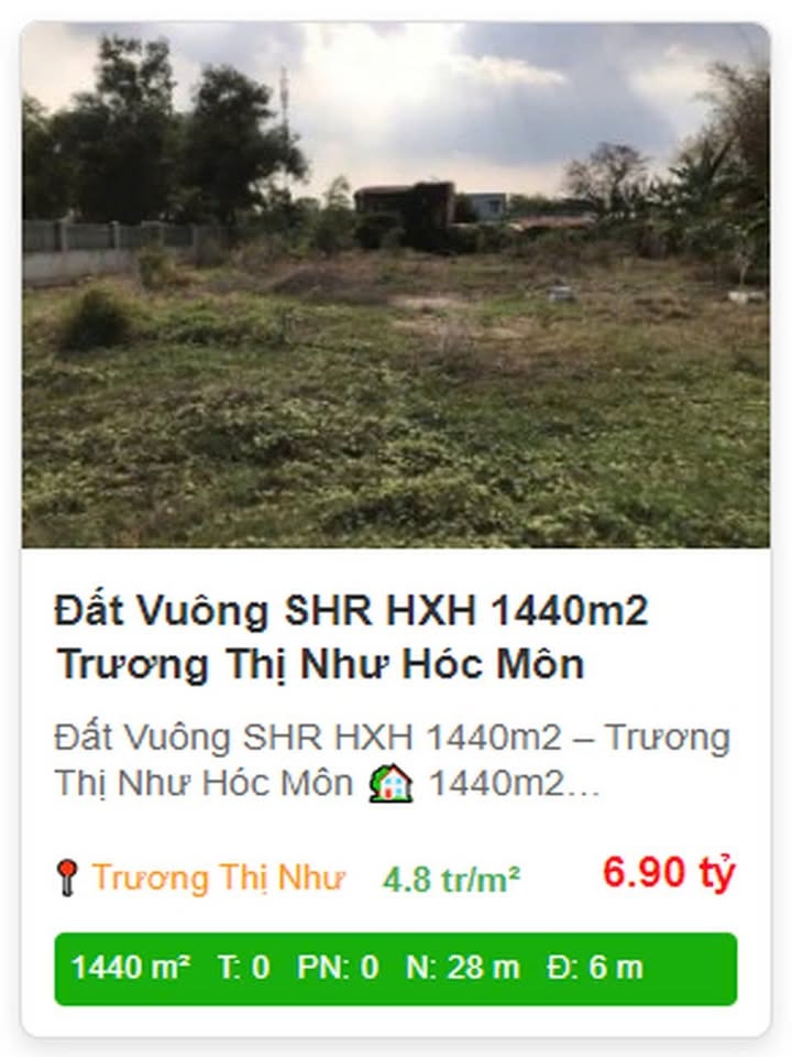 Đất nền Hóc Môn 1440m² sổ đỏ - Cơ hội đầu tư lý tưởng!