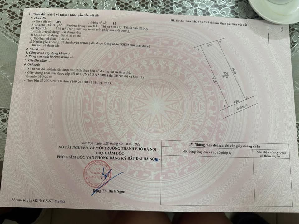 Đất thổ cư 71m² phường Tùng Thiện - Gần Ủy ban, chợ và trường học