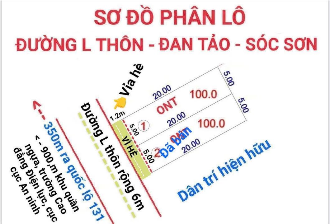 Đất thổ cư 100m² tại Đan Tảo, Sóc Sơn - Giá chỉ 3 tỷ - Đầu tư sinh lời ngay!