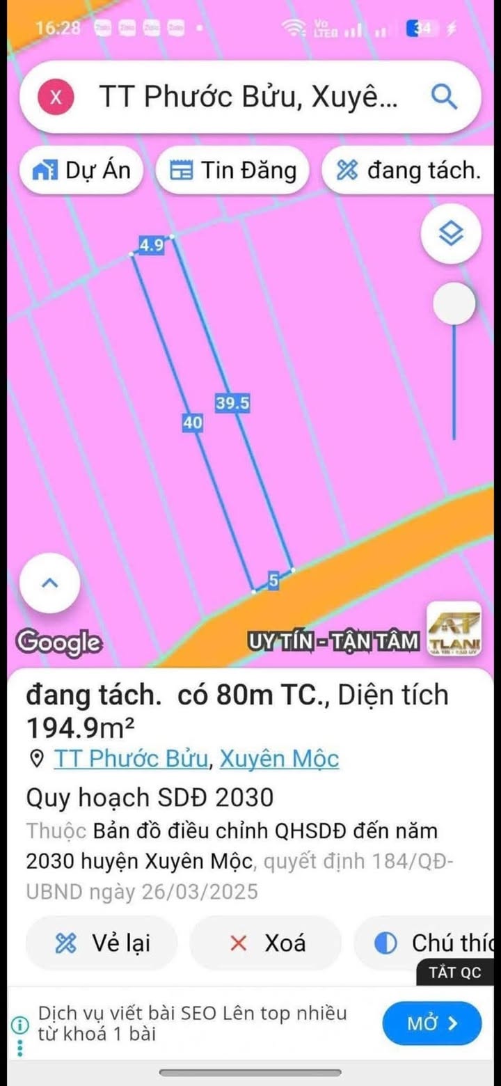 Đất thổ cư Hồ Tràm, Xuyên Mộc 200m² giá 1.55 tỷ - Vị trí trung tâm sầm uất!