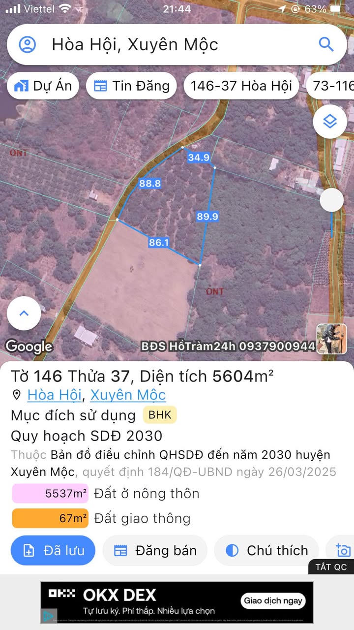 Đất nền Hòa Hội, Xuyên Mộc 5604m² giá 23.657 tỷ - Pháp lý rõ ràng, đầu tư tiềm năng!