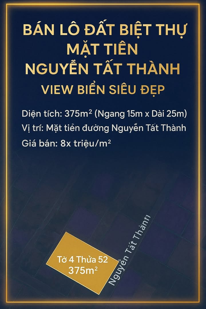 Bán lô đất biệt thự mặt tiền Nguyễn Tất Thành, 375m² giá 30 tỷ - View biển siêu đẹp!