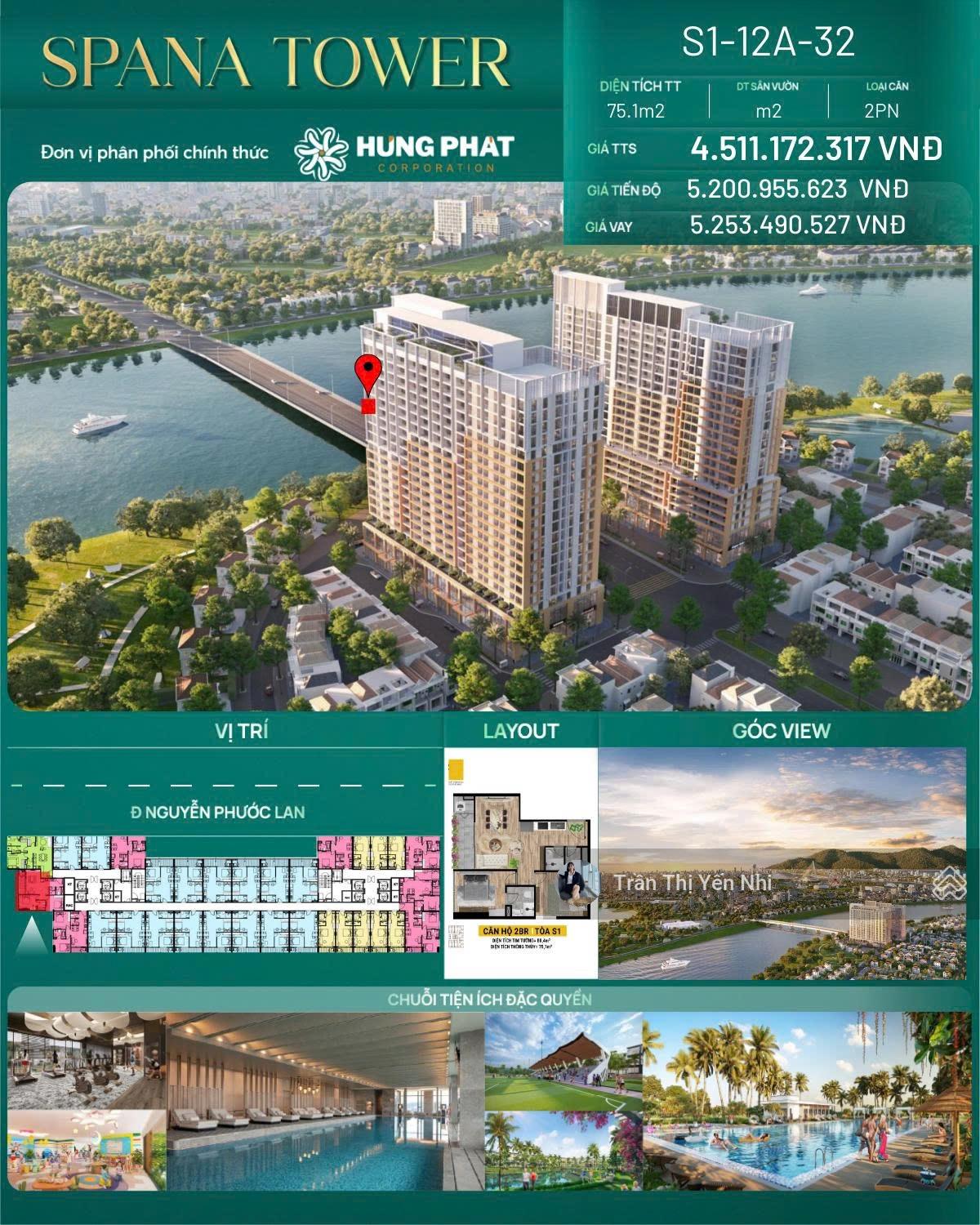 Căn hộ Spana Tower 75,1m² giá 4,5 tỷ - Thiết kế hiện đại, view sông tuyệt đẹp!