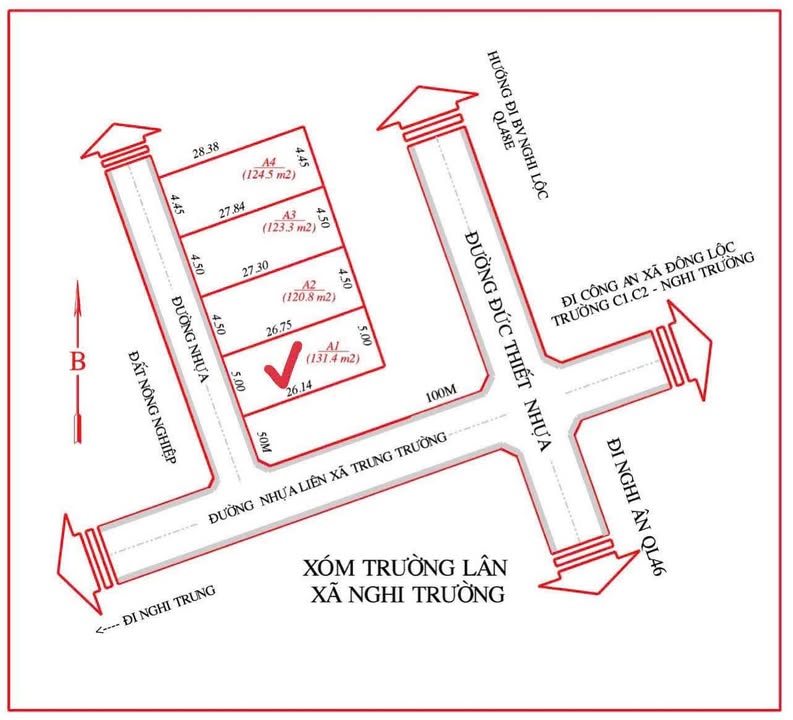 Bán lô đất đẹp xóm Trường Lân, xã Nghi Trường 131m² - Giá chỉ 1.43 tỷ!