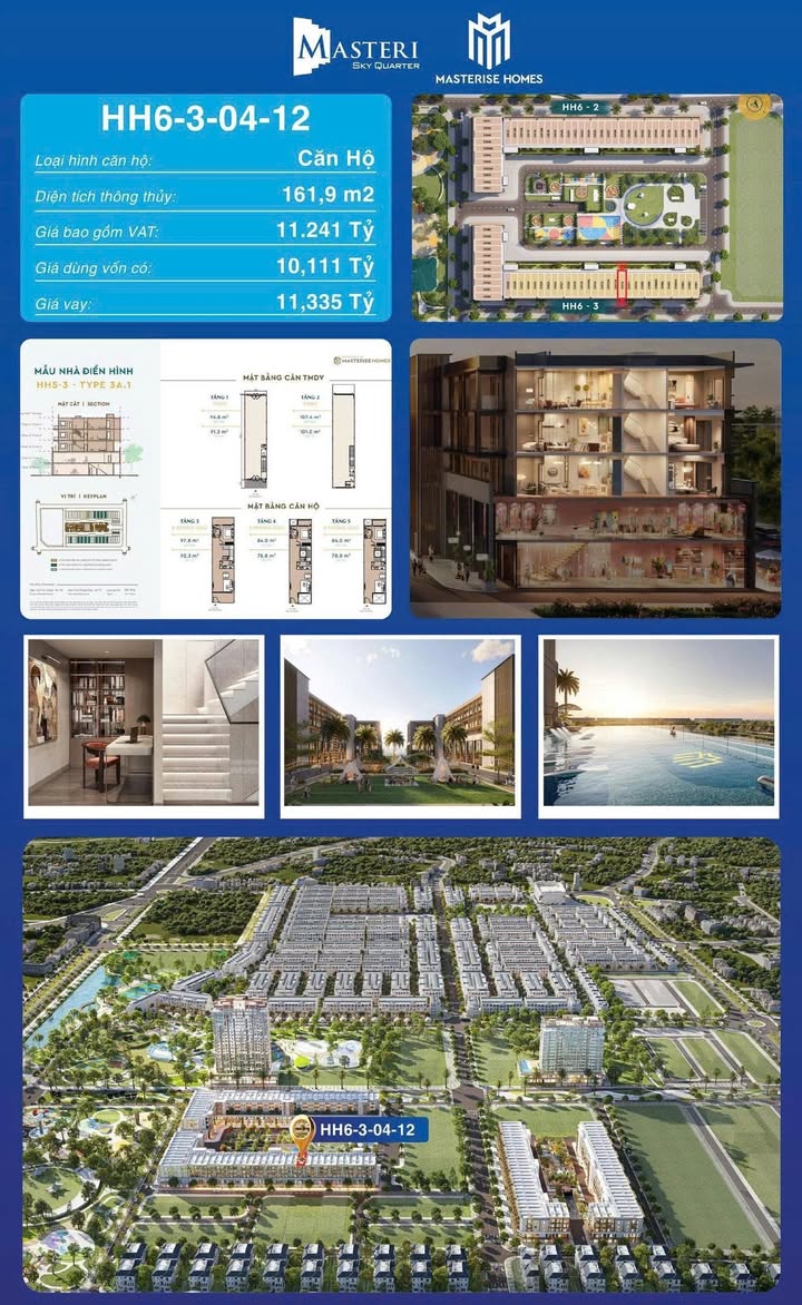 Căn hộ Masteri Sky Quarter Đan Phượng 161m² giá 11.241 tỷ - Không gian sống resort tuyệt vời!