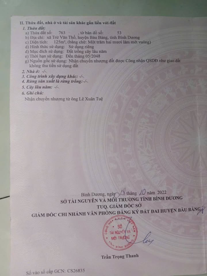 Đất thổ cư 125m² giá 400 triệu - Bán gấp tại Trừ Văn Thố, Bàu Bàng