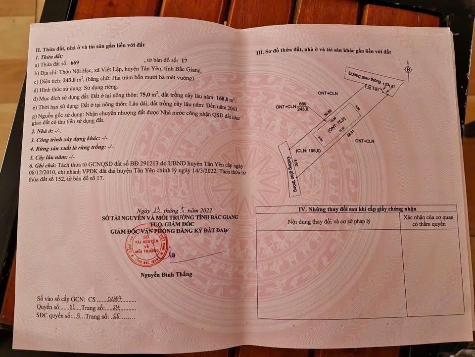 Đất nền Việt Lập Tân Yên 243m² giá chỉ 400 triệu - Cơ hội vàng cho nhà đầu tư!