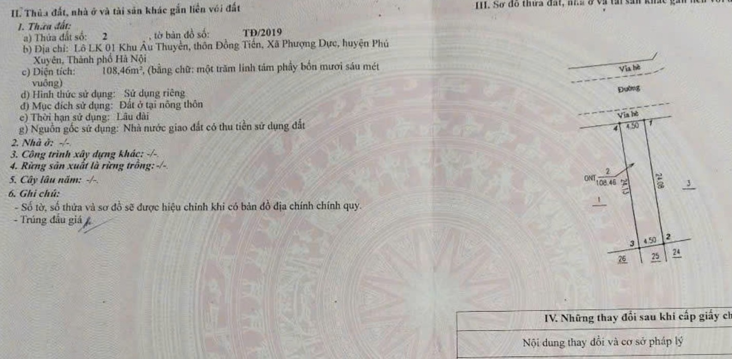 Đất đấu giá Âu Thuyền Phượng Dực 108m² giá thỏa thuận - Đầu tư sinh lời ngay!
