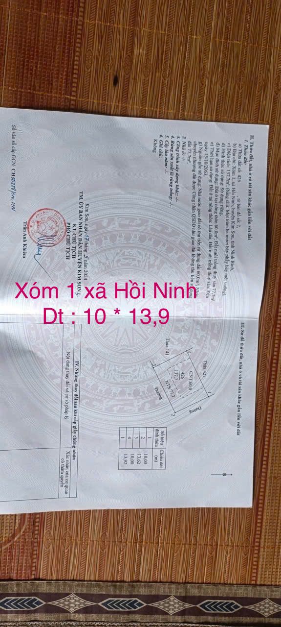 Đất nền Xóm 1, xã Hồi Ninh, 139m² giá 1.3 tỷ - Đầu tư sinh lời ngay!
