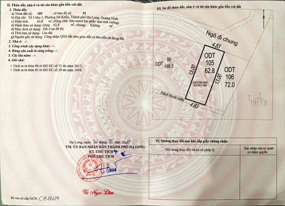 Đất nền tại phường Việt Hưng, Cẩm Phả 62.8m² giá chỉ 7xx triệu - Đường ô tô vào tận nơi!