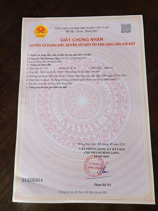 Đất thổ cư An Lộc, Bình Long 200m² giá 170 triệu - Cơ hội đầu tư hấp dẫn!