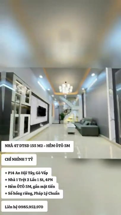 Nhà phố Gò Vấp 155m² giá 7 tỷ - Hẻm ô tô 5m, pháp lý chuẩn!